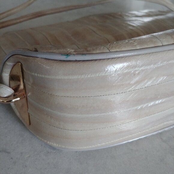 Vintage genuine eel skin cream ivory gold shoulder bag purse - Picture 15 of 16
